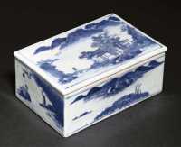 19th century A blue and white rectangular box and cover